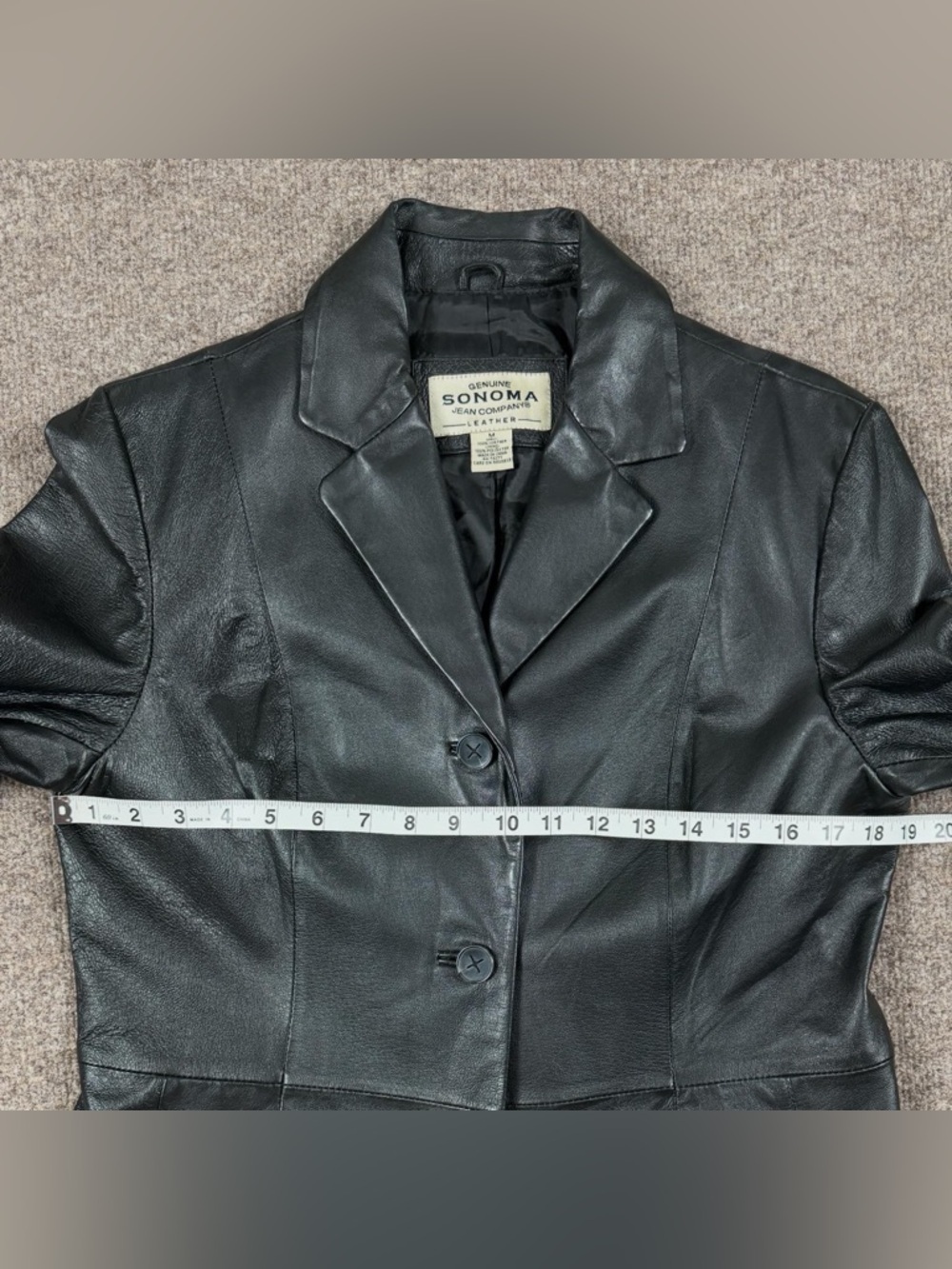 Vintage Sonoma Black Genuine Leather Button Front Blazer Jacket Womens M 90s Y2K - Picture 10 of 10
